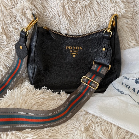Prada Handbags - Prada Black Pebbled Leather Shoulder Bag Phenix Vitello